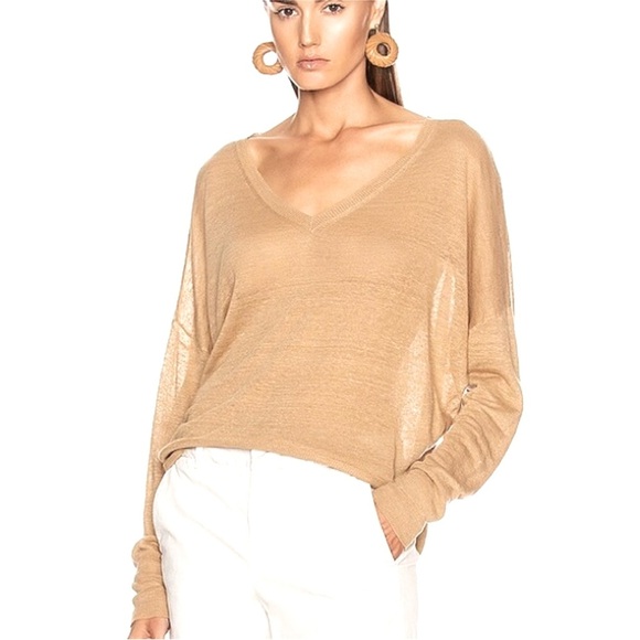 Nili Lotan Camel V-Neck Ginny Linen Sweater - Picture 8 of 12